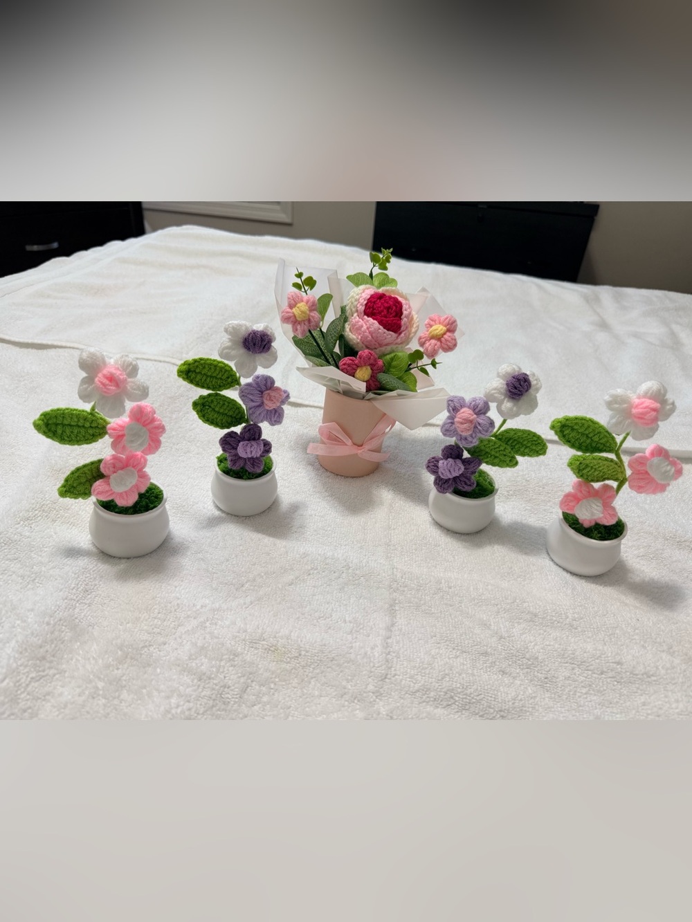 Handcrafted Pink & Purple Crochet Faux Floral Set